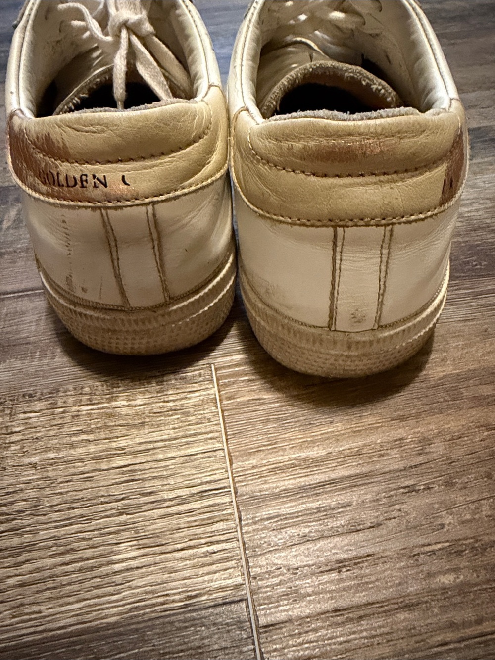 Cream Leather Low-Top Sneakers with Leopard Star Accent - Picture 5 of 8
